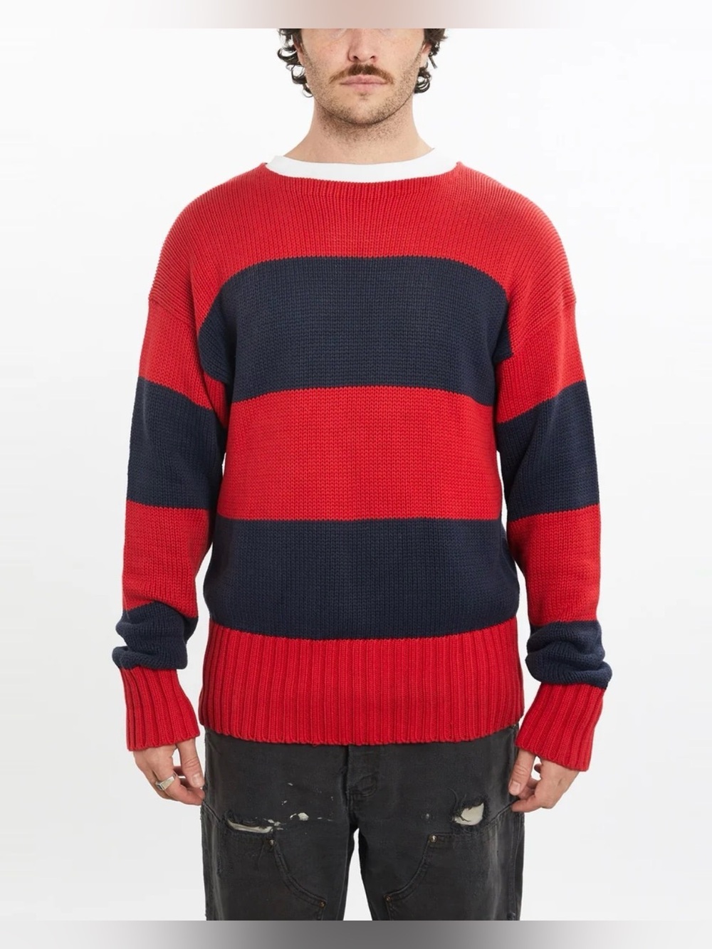 Vintage 1990s Polo Ralph Lauren Boat Neck Chunky Knit Sweater made in Hong Kong